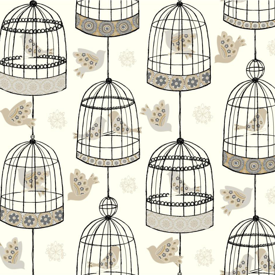 York Wallcoverings Black and White Birdcage 27' x 27" Wildlife Wallpaper Roll Wallpaper